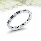 2ct Baguette Cut Black Diamond Wedding Band Eternity Milgrain 14k WhiteGold Over