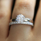 2ct Round Cut Diamond Solitaire Bridal Set Engagement Ring 14k White Gold Finish