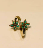 2ct Pear Cut Green Emerald Engagement Ring Double Flower 14k Yellow Gold Finish