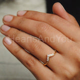 0.1ct Round Cut Moissanite Chevron V Stackable Women Ring 14K Yellow Gold Plated