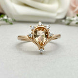 1ct Engagement Ring Pear Cut Morganite Curved Chevron Crown 14k Yellow Gold Over