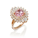 4ct Cushion Cut Peach Morganite Engagement Ring Ballerina Halo 14k RoseGold Over