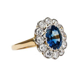 2.8ct Oval Blue Sapphire Engagement Ring Floral Halo Antique 14k Dual Gold Over