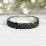 2Ct Round Cut Black Diamond Two Row Wedding Band Ring 14K White Gold Finish