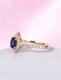 1ct Oval Cut Blue Sapphire Engagement Ring Halo 14k YellowGold Over Round Accent