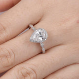 2.2ct Pear Cut Diamond Engagement Ring Round Accents Halo 14k White Gold Finish