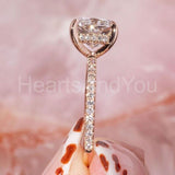 2.3ct Cushion Simulated Diamond Hidden Halo Engagement Ring 14k Rose Gold Plated