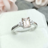 1.5ct Engagement Ring Emerald Cut Morganite Diamond Petite 14k White Gold Finish