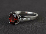 2.3ct Engagement Ring Oval Cut Red Garnet Diamond Accent 14k White Gold Finish