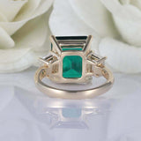 4ct Green Emerald Cut Engagement Ring Diamond Accent Trilogy 14k YellowGold Over