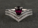 2.3ct Engagement Ring Pear Cut Pink Ruby Curved Bridal Set 14k White Gold Finish