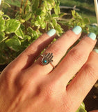 0.3ct Engagement Ring Round Cut Blue Turquoise Hamsa Design 14k WhiteGold Finish
