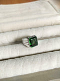 5ct Engagement Ring Green Emerald Cut Wide Solitaire Women 14k White Gold Finish