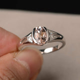 1ct Oval Cut Peach Morganite Trilogy Wedding Engagement Ring 18k White Gold Over