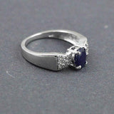 1.5ct Engagement Ring Oval Cut Blue Sapphire Pointed Shank 14k White Gold Finish