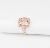 2.3ct Engagement Ring Emerald Cut Peach Morganite Art Deco 14k Rose Gold Finish