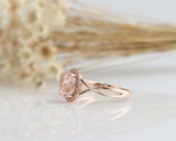 2ct Oval Cut Morganite Engagement Ring Diamond Halo Split Band 14k RoseGold Over