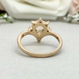 1ct Engagement Ring Pear Cut Morganite Curved Chevron Crown 14k Yellow Gold Over