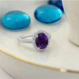3Ct Oval Cut Purple Amethyst Engagement Ring 14K White Gold Finish Diamond Halo