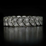 2Ct Round Cut Diamond Milgrain Leaf Stack Wedding Ring Band 14K White Gold Over
