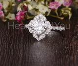2.1ct Round Cut Moissanite Vintage-Inspired Milgrain Ring 14k White Gold Plated