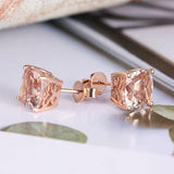 1ct Cushion Cut Champagne Morganite Stud Earrings For Women 14k Rose Gold Finish