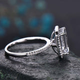 2.5Ct Emerald Cut Diamond Halo Solitaire Engagement Ring 14K White Gold Finish