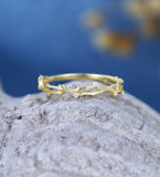 0.1ct Round Cut Moissanite Twig Stacking Wedding Band 14k Yellow Gold Plated