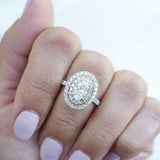 2.3ct Oval Simulated Diamond Double Halo Engagement Ring 14K White Gold Plated