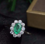2.56ct Engagement Ring Oval Cut Green Emerald Diamond Floral 14k White Gold Over