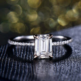 1.5ct Emerald Cut Diamond Solitaire Ring 14k White Gold Finish with Round Accent
