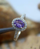 2ct Engagement Ring Oval Cut Purple Amethyst Diamond Halo 14k White Gold Finish