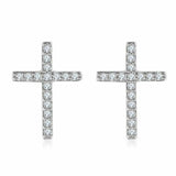 1ct Round Cut Diamond Cross Design Stud Earrings Women 14k Yellow Gold Finish