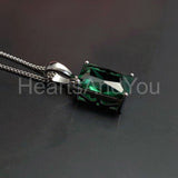 1ct Radiant Simulated Emerald Solitaire Pendant 14k White Gold Plated NO CHAIN
