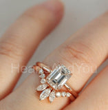 2.2ct Emerald Simulated Diamond Bridal Set Solitaire Crown 14k Rose Gold Plated