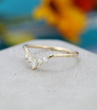 0.3ct Pear Simulated Diamond Minimalist Curved Wed Band 14k Yellow Gold Plated