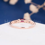 0.2ct Baguette Cut Simulated Pink Ruby Minimalist Ring 14k Rose Gold Plated
