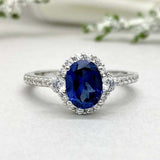 2.3ct Engagement Ring Oval Cut Sapphire Diamond Accent Halo 14k WhiteGold Finish