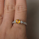 1ct Round Yellow Citrine Milgrain Vintage Engagement Ring 14k White Gold Finish