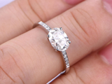 1.7ct East West Oval Cut Diamond Accents Engagement Ring 14k White Gold Finish