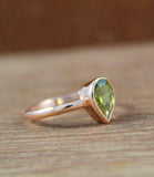 1ct Engagement Ring Pear Cut Green Peridot Solitaire Women 14k Rose Gold Finish