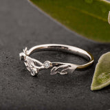 Floral Leaf Vine Engagement Ring 0.15ct Round Cut Diamond 14k White Gold Finish
