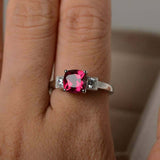 1.3ct Cushion Cut Ruby Engagement Ring Round Accent Trilogy 14k White Gold Over