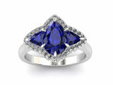 2ct Pear Blue Sapphire Engagement Ring Halo Trilogy Solitaire 14k WhiteGold Over