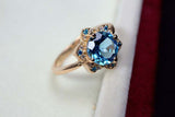 2.25ct Engagement Ring Round Cut Blue Topaz Flower 14k Yellow Gold Finish
