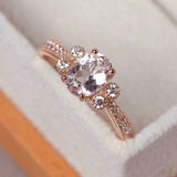1.2ct Engagement Ring Oval Cut Morganite Milgrain Round Accent 14k RoseGold Over