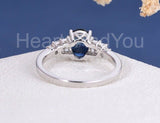 2.4ct Oval Cut Simulated Sapphire Solitaire Accents Ring 14k White Gold Plated
