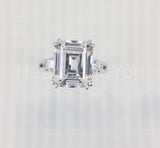 2.3ct Emerald Simulated Diamond Dual Prong Trilogy Band 14k White Gold Plated