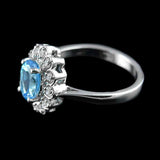 2.55ct Engagement Ring Oval Cut Blue Topaz Diamond Floral 14k White Gold Finish