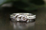 Knot Split Shank Engagement Ring 0.23ct Round Cut Diamond 14k White Gold Finish